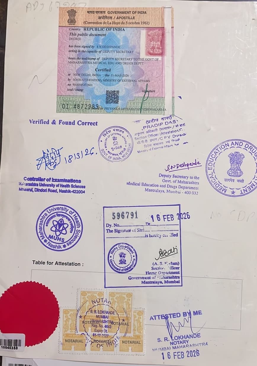 Maharashtra Medical HRD attestation for a healthcare professional moving abroad