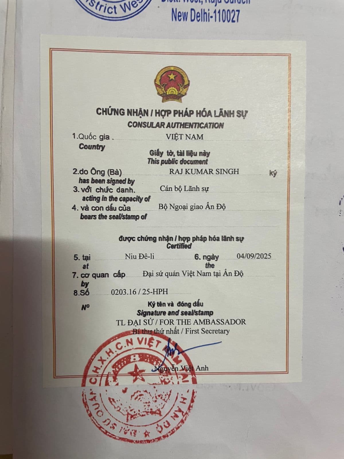 Vietnam Embassy attestation on Indian documents by SiZA Global
