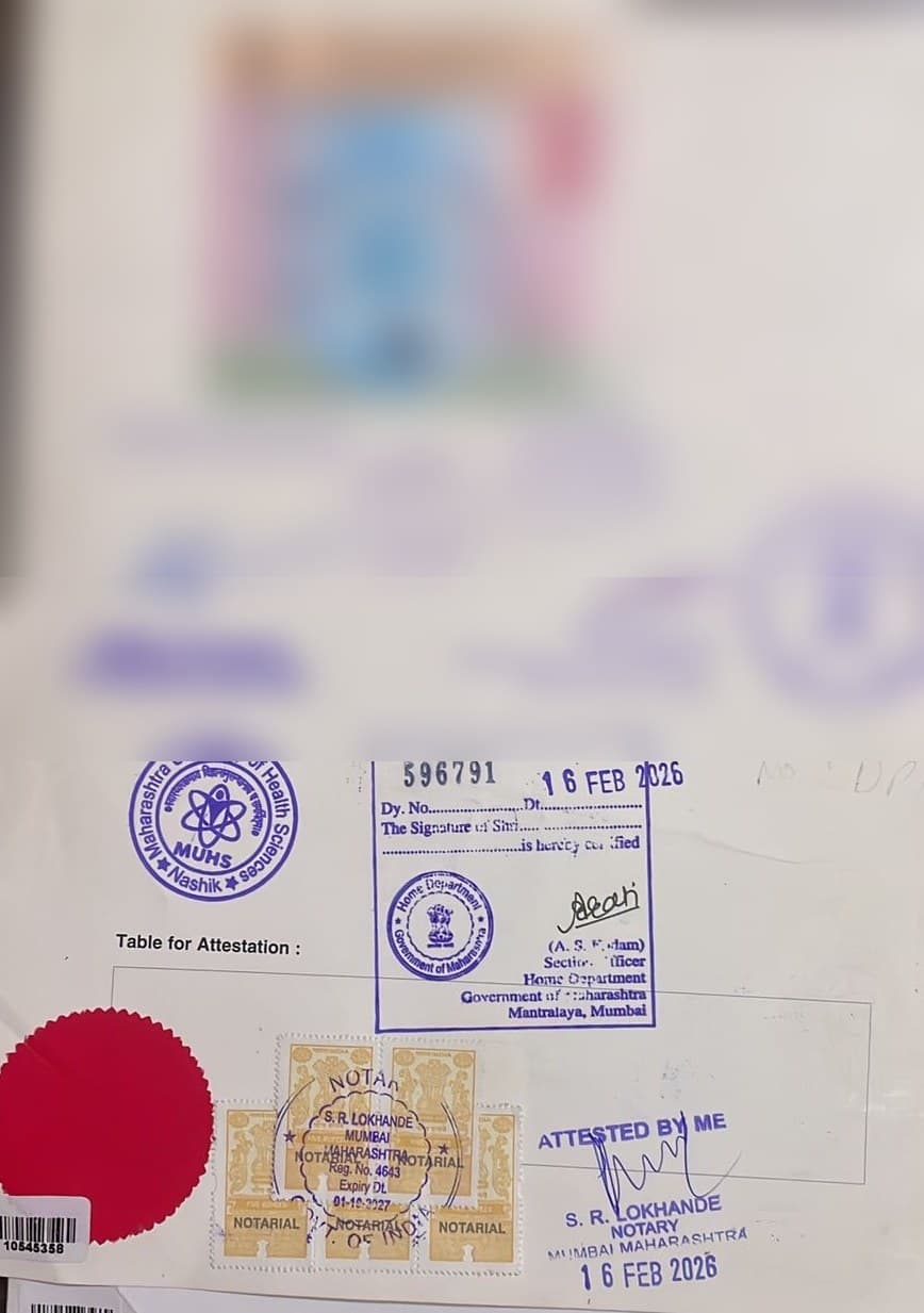 Maharashtra HRD attestation seal and MEA apostille stamp