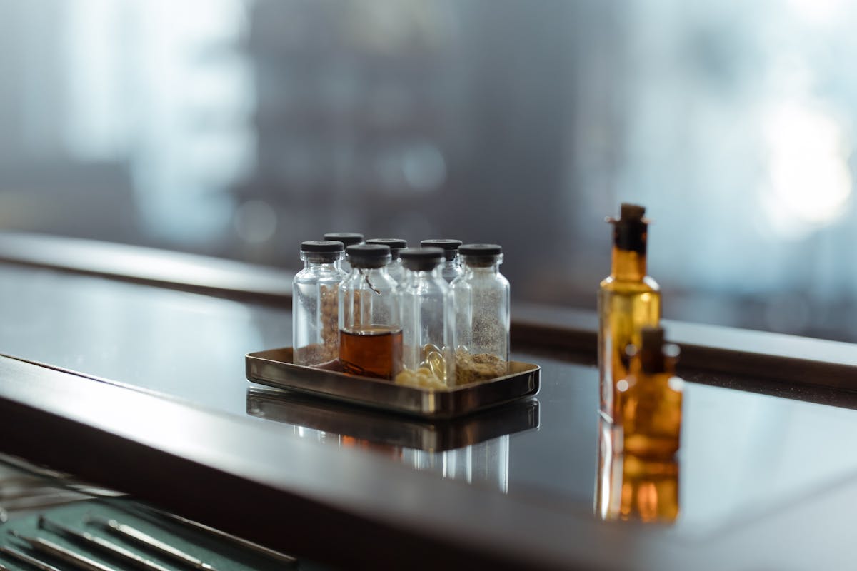 Pharmaceutical glass bottles in a research lab at an Irish biopharma facility