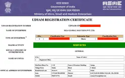 SiZA Global Udyam registration certificate for its Noida, India document services office