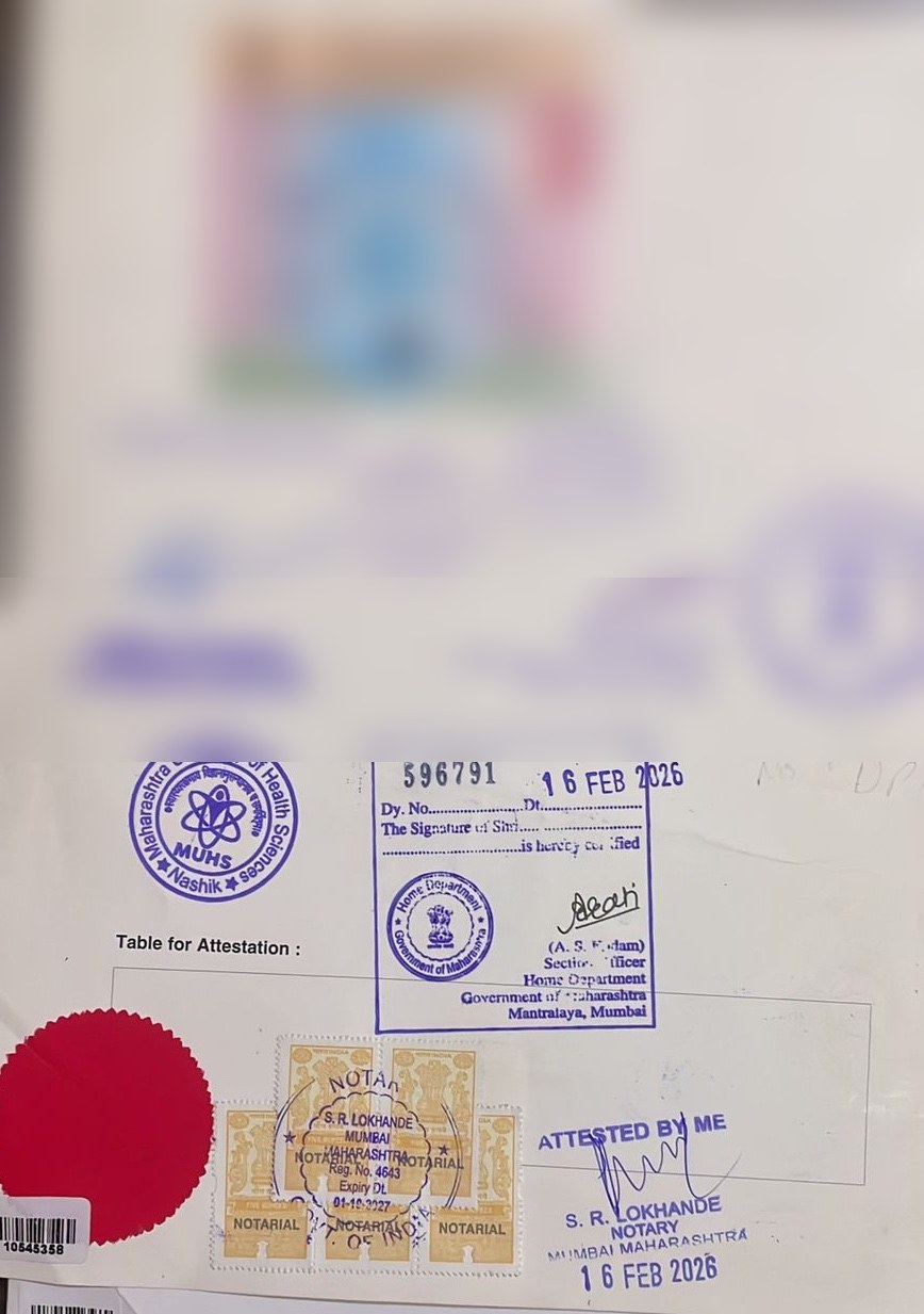 Maharashtra HRD attestation seal and MEA apostille stamp